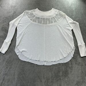 Free People Women's Off White Lace Thermal Top Raw Hem Boho Oversize Medium‎